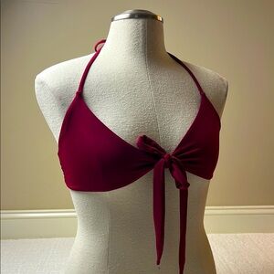 New! Frankie’s Bikinis burgundy Halter Top crochet back tie neck M